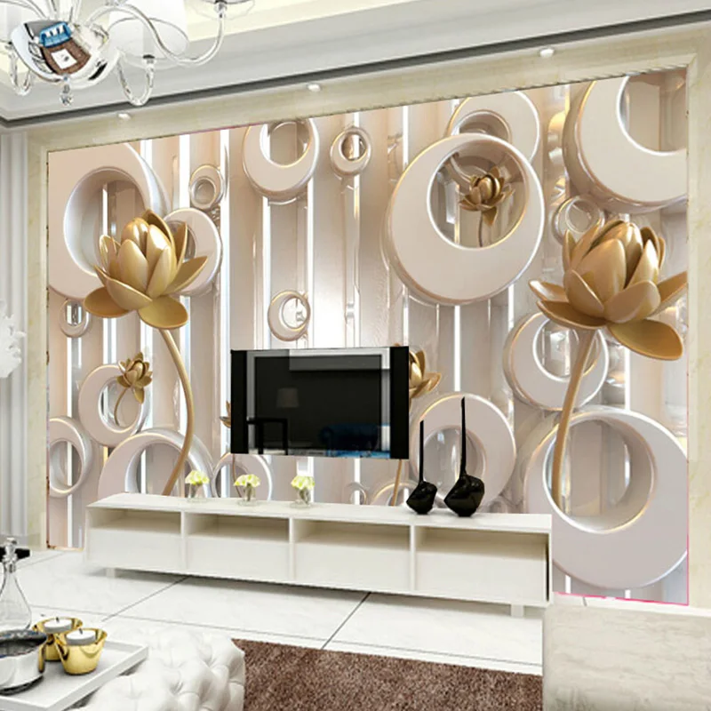 

Custom Wall Mural Wallpaper 3D Lotus Flower European Style Art Wall Painting Living Room TV Background Mural Papel De Parede 3D