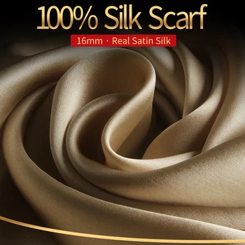 

100% Real Silk Scarf Women 2020 Hangzhou Silk Shawls Wraps For Ladies Solid Neckerchief Natural Silk Satin Scarf Foulard Femme