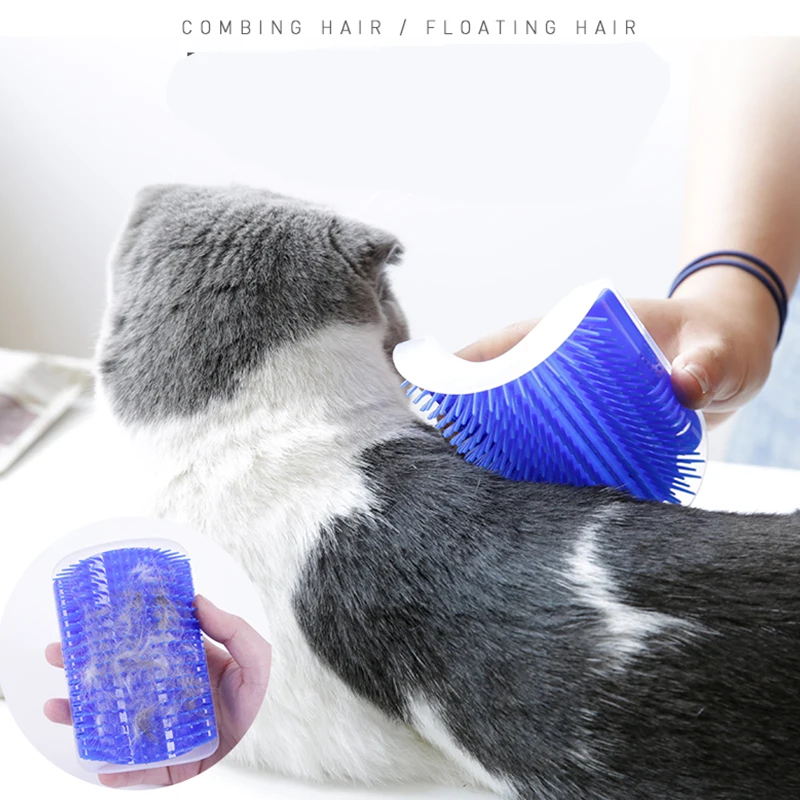 Corner Pet Brush Comb Play Cat Scratcher Groomer Toy Cat Grooming Massager Supplies with Catnip Cat Brush Hair Shedding