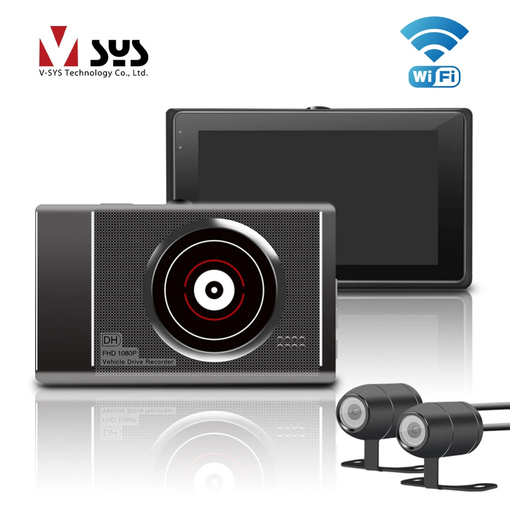 Koop SYS T2 Upgrade M1 WiFi Dual Camera Motorcycle DVR Dash Cam Front 1080 p + 720 p Rear view Motor camera Moto Rijden Recorder