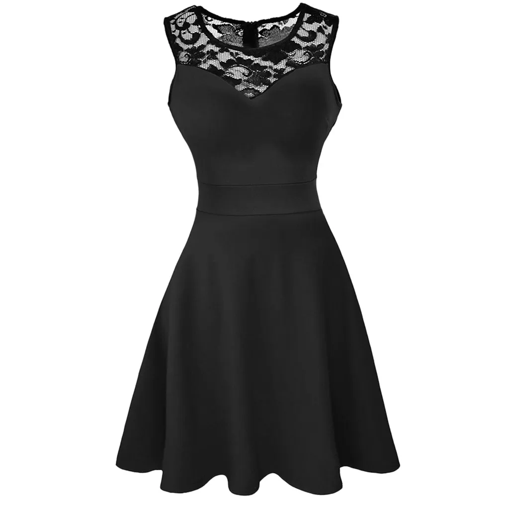 

dresses woman 2018 Women Vintage Princess Floral Lace Cocktail O-Neck Party Aline Swing Dress dress Vestidos De Festa