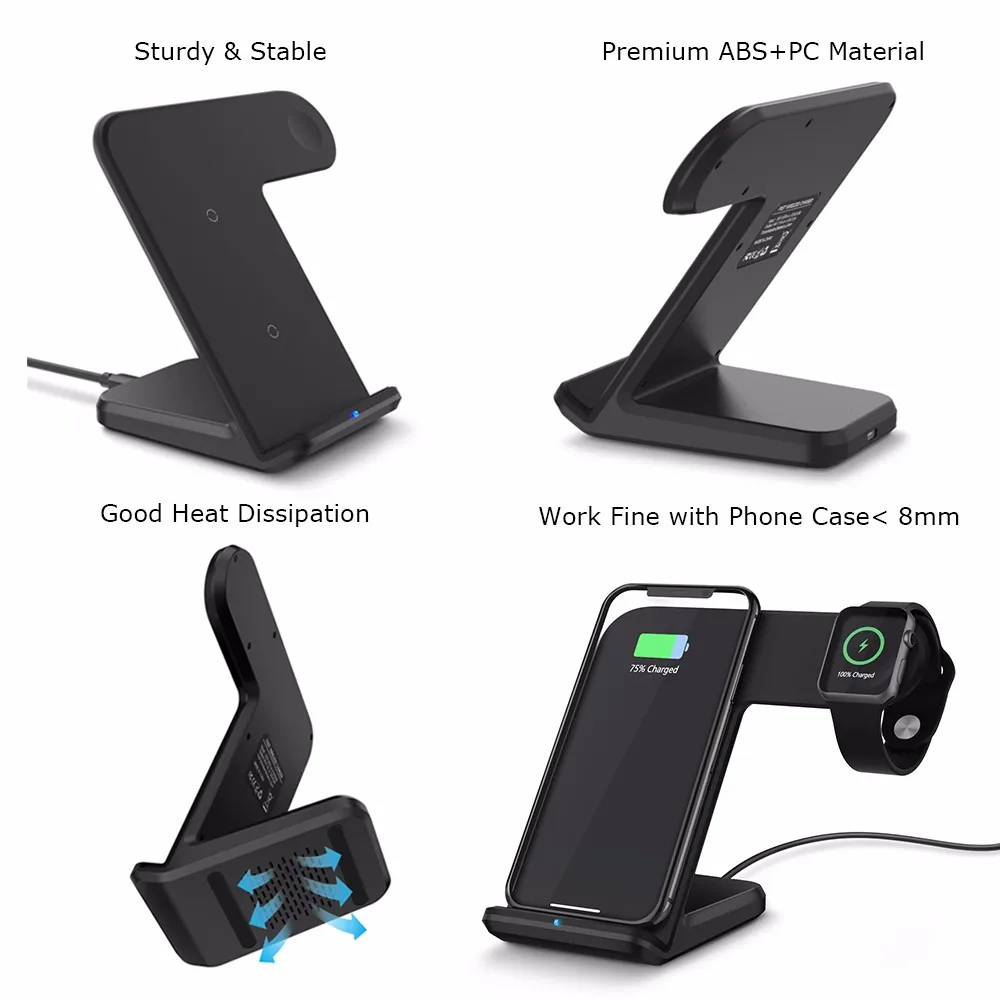 2 in 1 Wireless Charger Pad For iPhone X 8 Plus Battery Charging Dock Holder For Samsung Galaxy Note 8 / S9 / S8 For Apple Watch