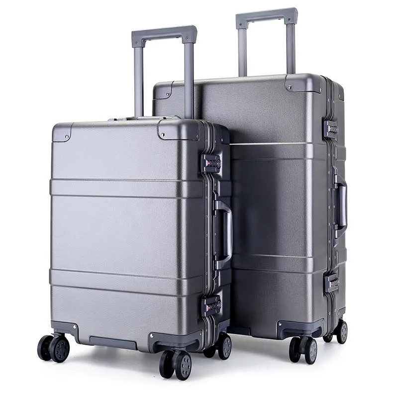 

Aluminum frame Rolling Luggage Spinner 20 inch Cabin Suitcase Wheels Travel Bag 24 inch Men business Trolley Rose Gold Trunk