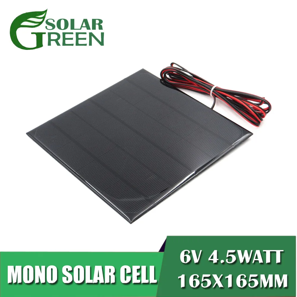 

750mA 6V 4.5Watt 5W Solar Panel Monocrystalline Silicon DIY Battery Charger Module Mini Solar Cell wire toy