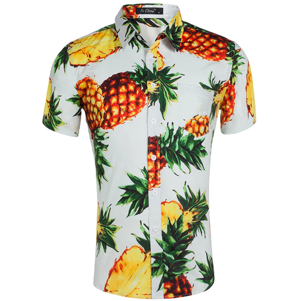 Новые летние мужские Гавайские рубашки с коротким рукавом хлопковые повседневные цветочные рубашки ВОЛНА обычная мужская одежда мода