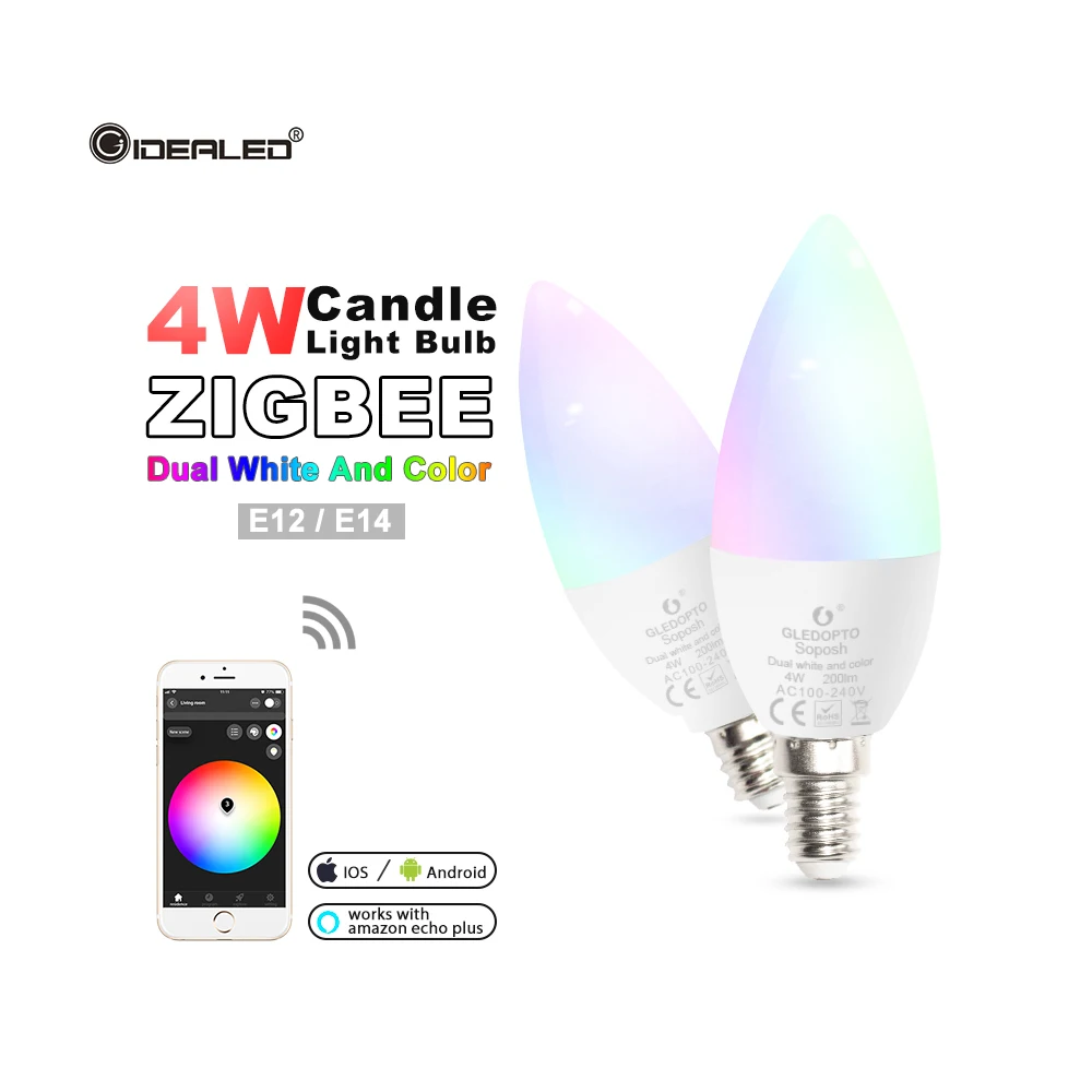 Zigbee hub led 4 Вт свеча лампочка rgb/rgbw/rgbww/cw Смарт приложение управление AC100 240V E12/E14 wotk с