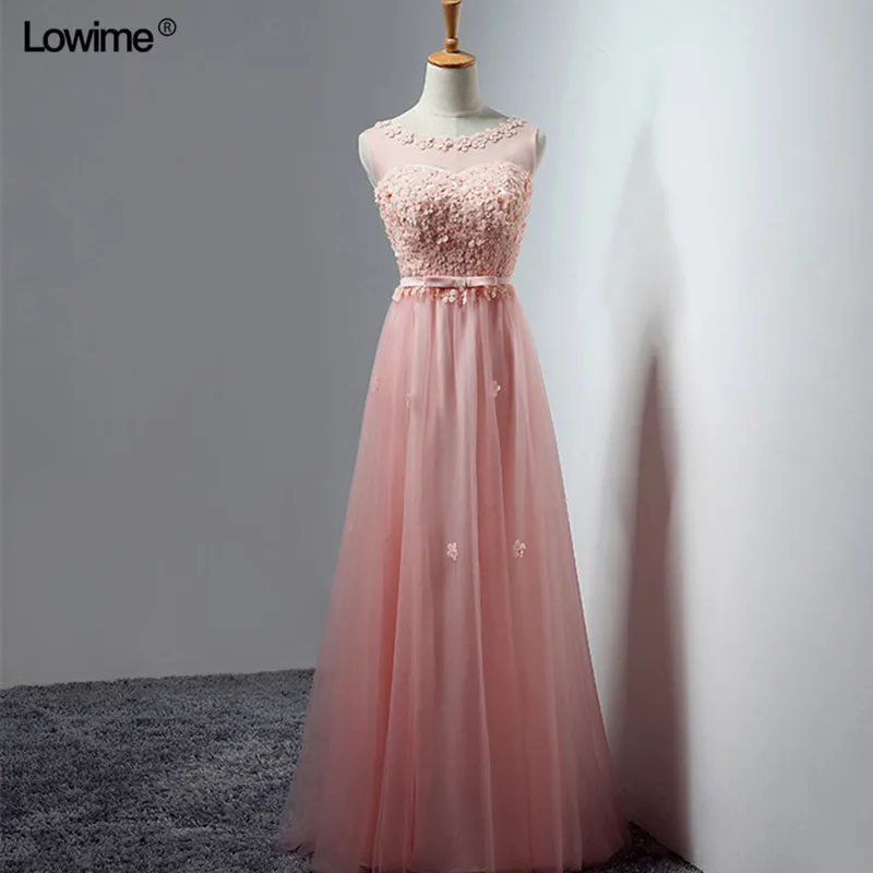 Трапециевидные платья подружки невесты, длинные платья для свадебной вечеринки, платья длиной до пола - Цвет: Розовый