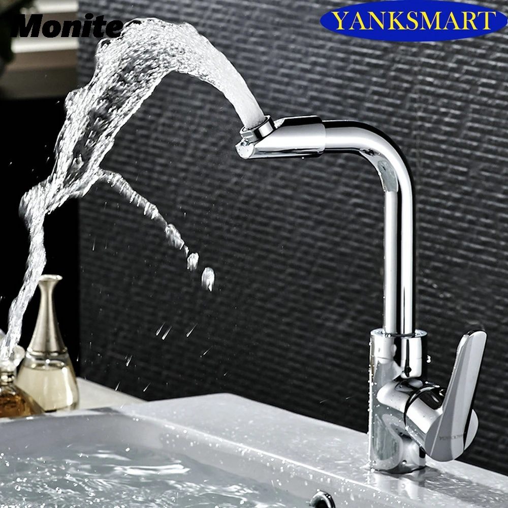 

360 Swivel Kitchen Basin Sink Mixer Tap Fashionable Chrome Counter Top Kitchen Faucet Mixer Single Handle Vessel