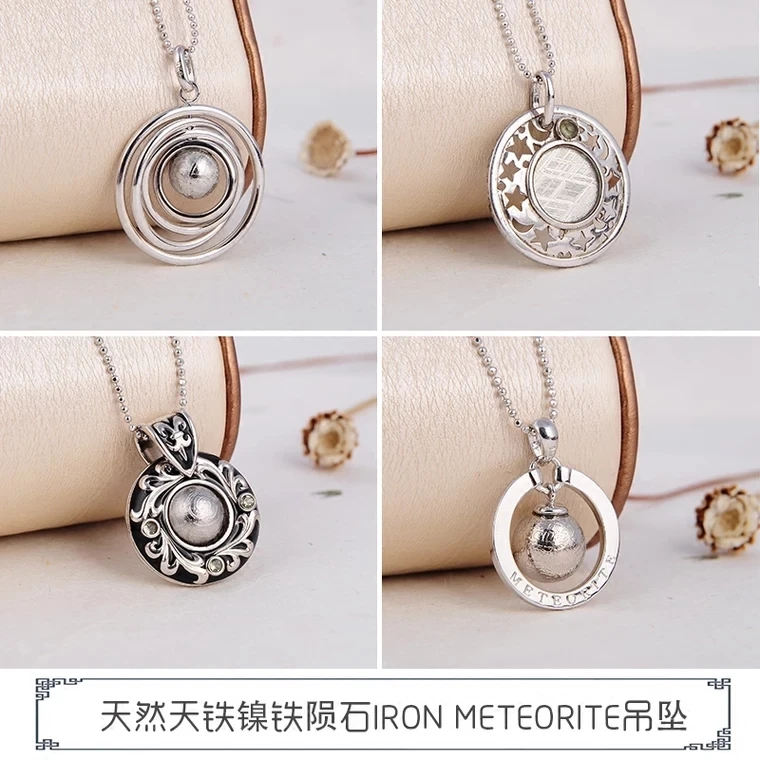 

Genuine Natural Moldavite Gibeon Iron Meteorite 925 Sterling Silver Round Bead Wealthy Powerful Pendant 23x23mm 9G AAAAA