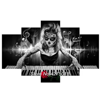 

DIY Diamond Painting Cross Stitch Kit Full Diamond Embroidery 5D Square Diamond Mosaic Home Decor Skull play piano 5pcs ML163
