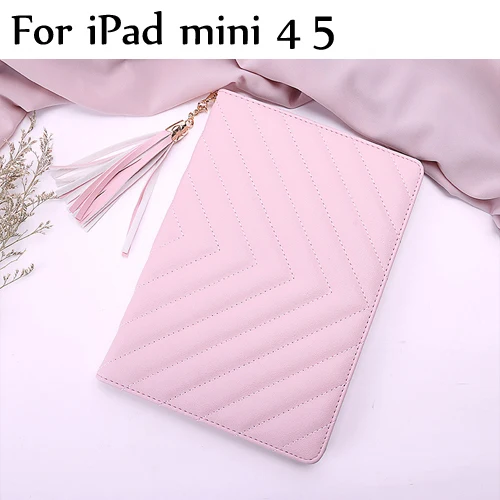 Pink mini 4 5 Смарт-часы кожаный чехол для iPad mini 1/2/3 мини 4/5 7,9 с милыми кисточками складываются в три раза, Стиль откидная крышка устойчивый планшетный защитные чехлы+ подарок - Цвет: Pink mini 4 5