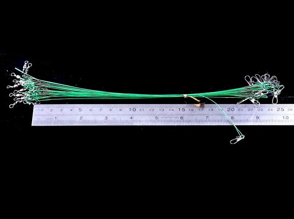 HENGJIA 20 шт./лот, каблук 15 см, 20 см, 22 см, 25 см рыболовная леска приманка проводной поводок для отслеживания с шарнирным соединением анти-укус зеленый провод рыбной ловли - Цвет: 25CM