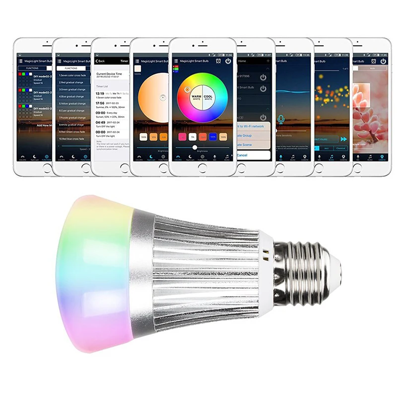 WiFi Smart LED Bombilla 7 W E27 RGBW Multicolor lámpara LED regulable Bombilla Compatible con Amazon Alexa, google asistente