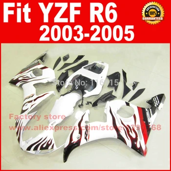 

Road/race body fairings kit for YAMAHA R6 2003 2004 2005 YZF R6 03 04 05 YZFR 600 white wi23 red flame fairing part