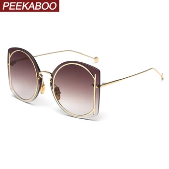 

Peekaboo gradient big sunglasses women frameless high quality accessories rimless sun glasses female uv400 gift items summer