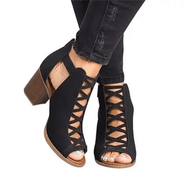 Пикантные летние женские босоножки обувь на высоком каблуке женские сандалии на среднем каблуке с открытым носком в римском стиле женская повседневная обувь; большие размеры 34-43; 37