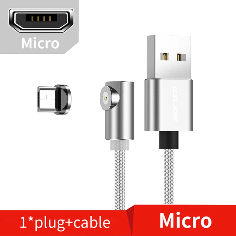 USLION Магнитный Micro USB кабель type-c Зарядка для iPhone samsung Магнитная Зарядка адаптер type C кабели для мобильных телефонов шнур - Цвет: Silver For Micro