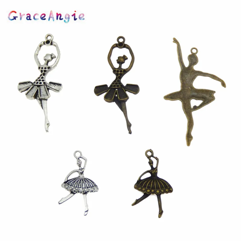 GraceAngie 5pcs/pack Blend Ballet Dancer Humanoid Shape Pendant Jewelry