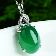 Женские модные аксессуары 925 Серебряный инкрустированный природный зеленый халцедон кулон Самые популярные новые ювелирные изделия нефритовый кулон