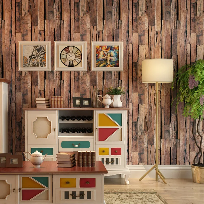 

Retro nostalgic wallpaper Imitation wood texture fashion living room shop office wallpaper PVC material Wood color wallsticker
