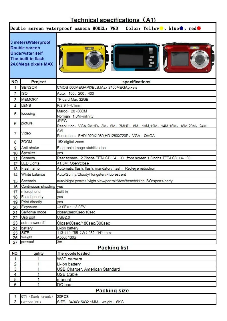 KaRue цифровая камера водонепроницаемая камера 2,7 дюймов TFT 24MP Max 1080P двойной экран 16x цифровой зум видеокамера ЖК-видео светильник