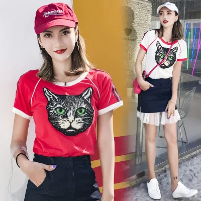 

S-2XL 2018 new summer women cotton O-neck short sleeve print T-shirt