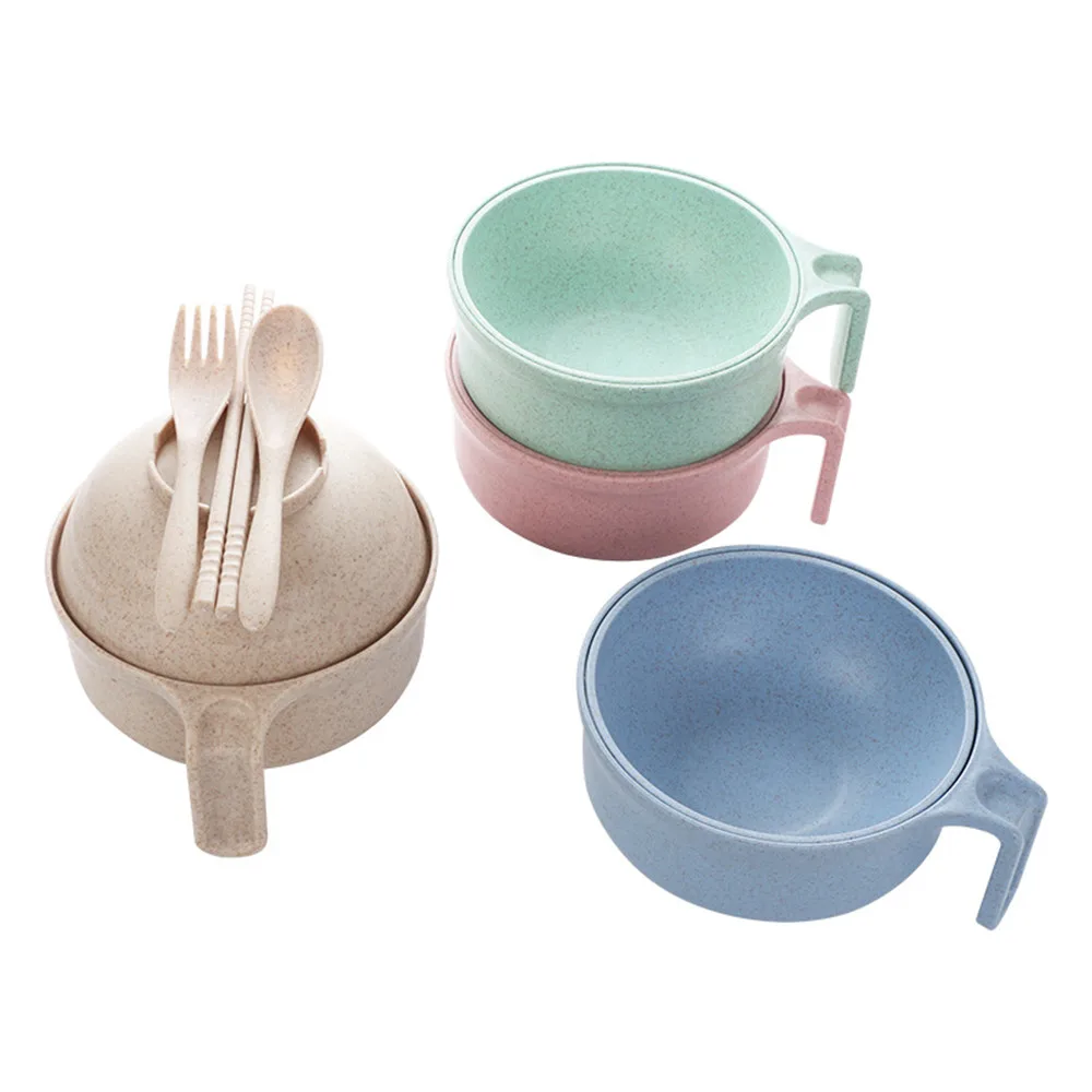 

Wheat straw bowl children cartoon tableware set baby dinner plate baby ramen noodles salad rice fruit training bowl spoon fork