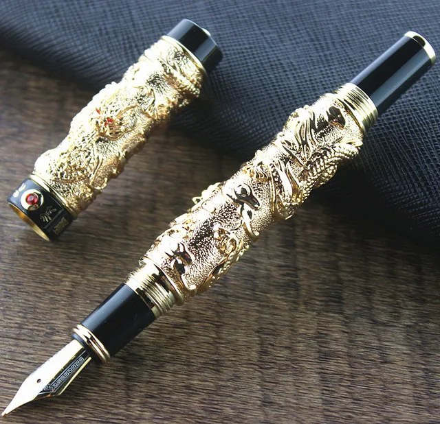 Jinhao Gold pen Gold Chinese Oriental Dragon Fountain Pen with Free