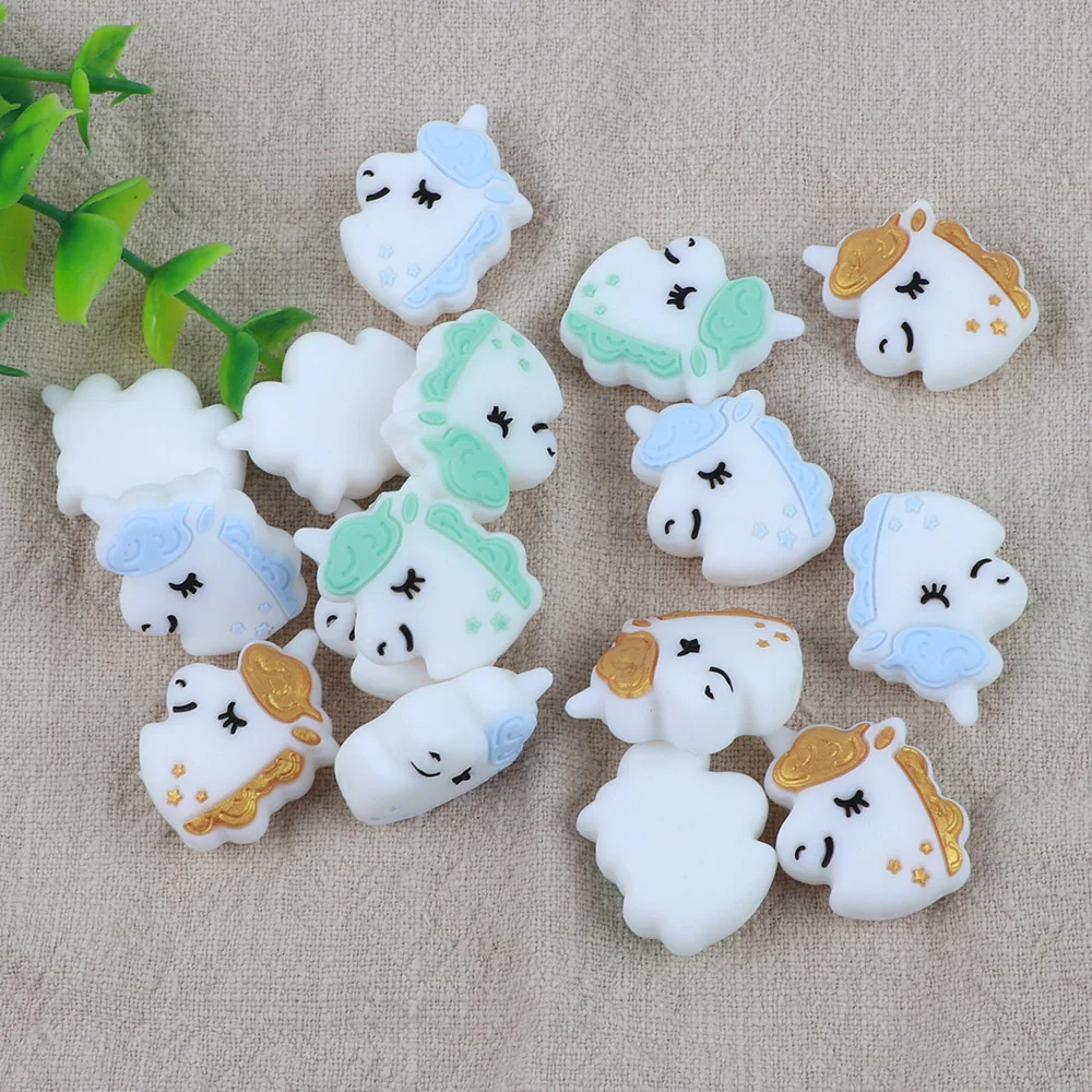 

TYRY.HU 50pc Unicorn Cartoon Silicone Beads Food Grade Cute Silicone Baby Teether Teething Toys DIY Pacifier Chain Tool BPA Free