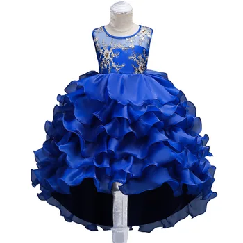 

Girls Golden Embroidery Flower Dress Kids Long Tail Layered Cake Dress for Formal Pageant Party Teens Young Girls Prom Gowns