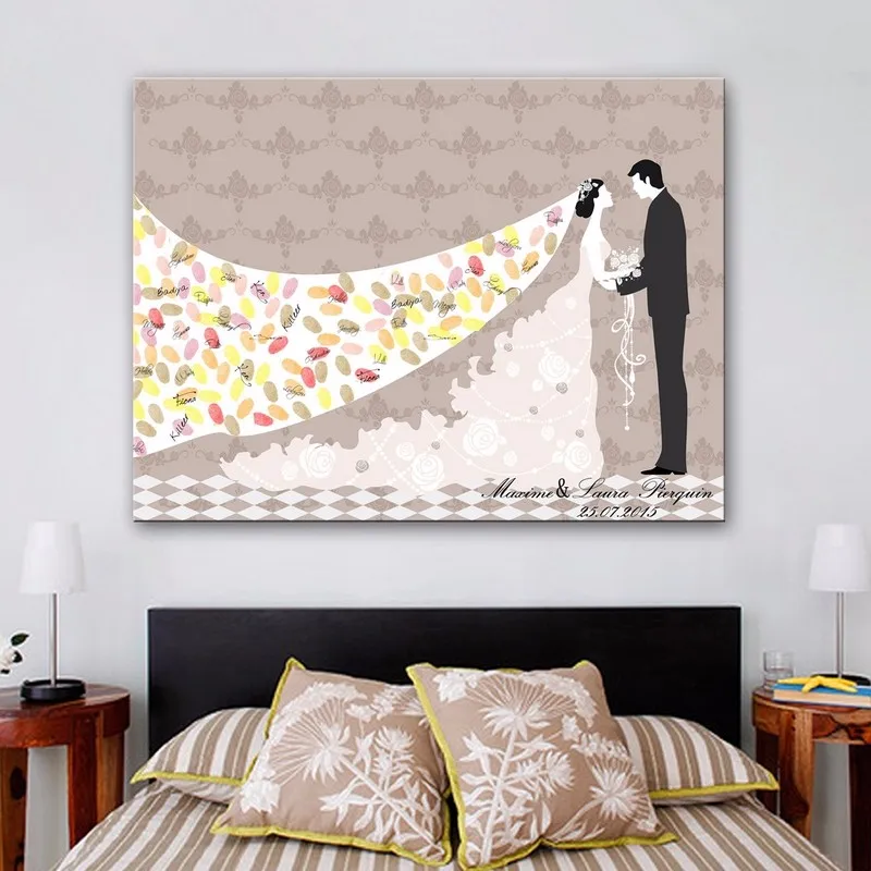 

Wedding Dress Personalized Guest Book Alternatives Canvas Prints Finger Painting for Wedding Gifts for Guests recuerdos de boda