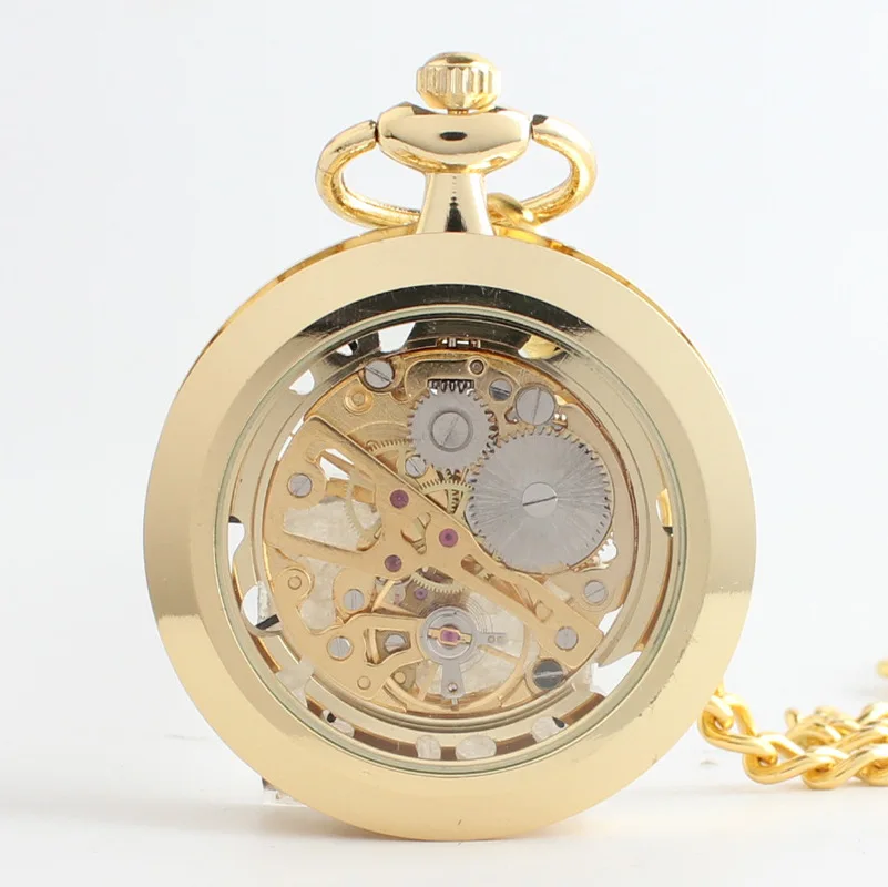 Винтаж часы Цепочки и ожерелья стимпанк Скелет механический кармашек для часов Часы кулон с ручной намоткой Для мужчин Для женщин цепи