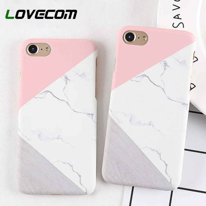 

LOVECOM Phone Case For iPhone 5 5S SE 6 6S 7 8 Plus X XS XR XS Max Pink Splice Marble Print Frosted Hard Phone Back Cover Cases