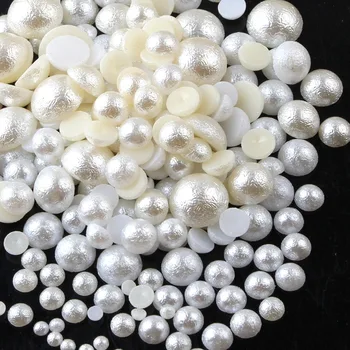 

6/8/10/12mm ABS Half Round Imitation Pearl Beige/White Flat Back Wrinkle Beads For Diy Beauty Phone Case Accessories Hot Sale