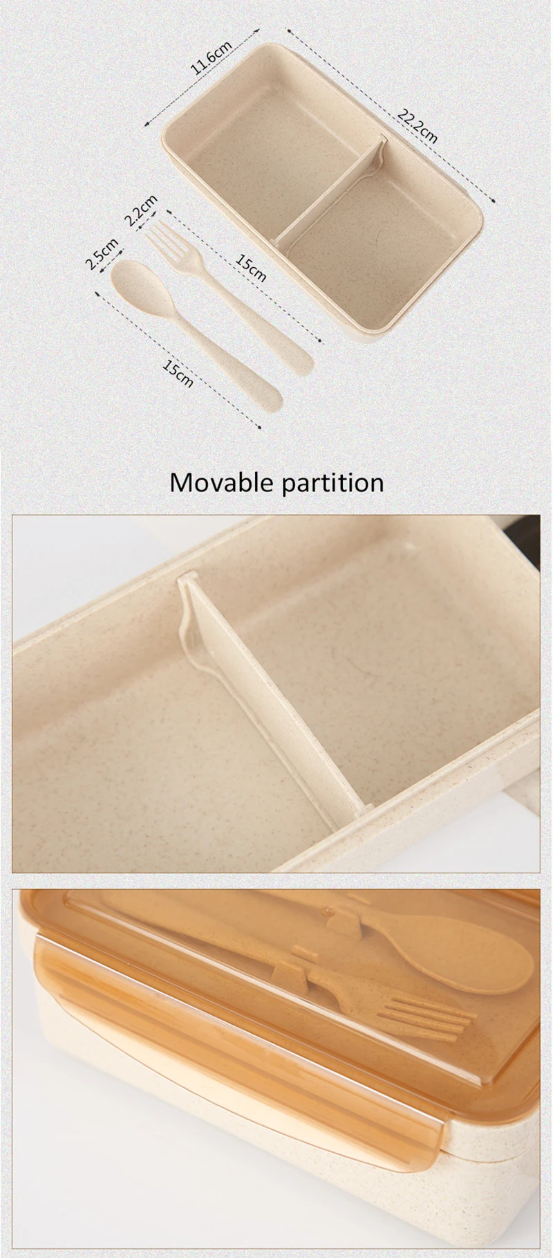 TUUTH Wheat Straw Lunch Box Movable Partition Design Microwave Heating Portable Lunch Box for Kids Picnic School Food Container B2