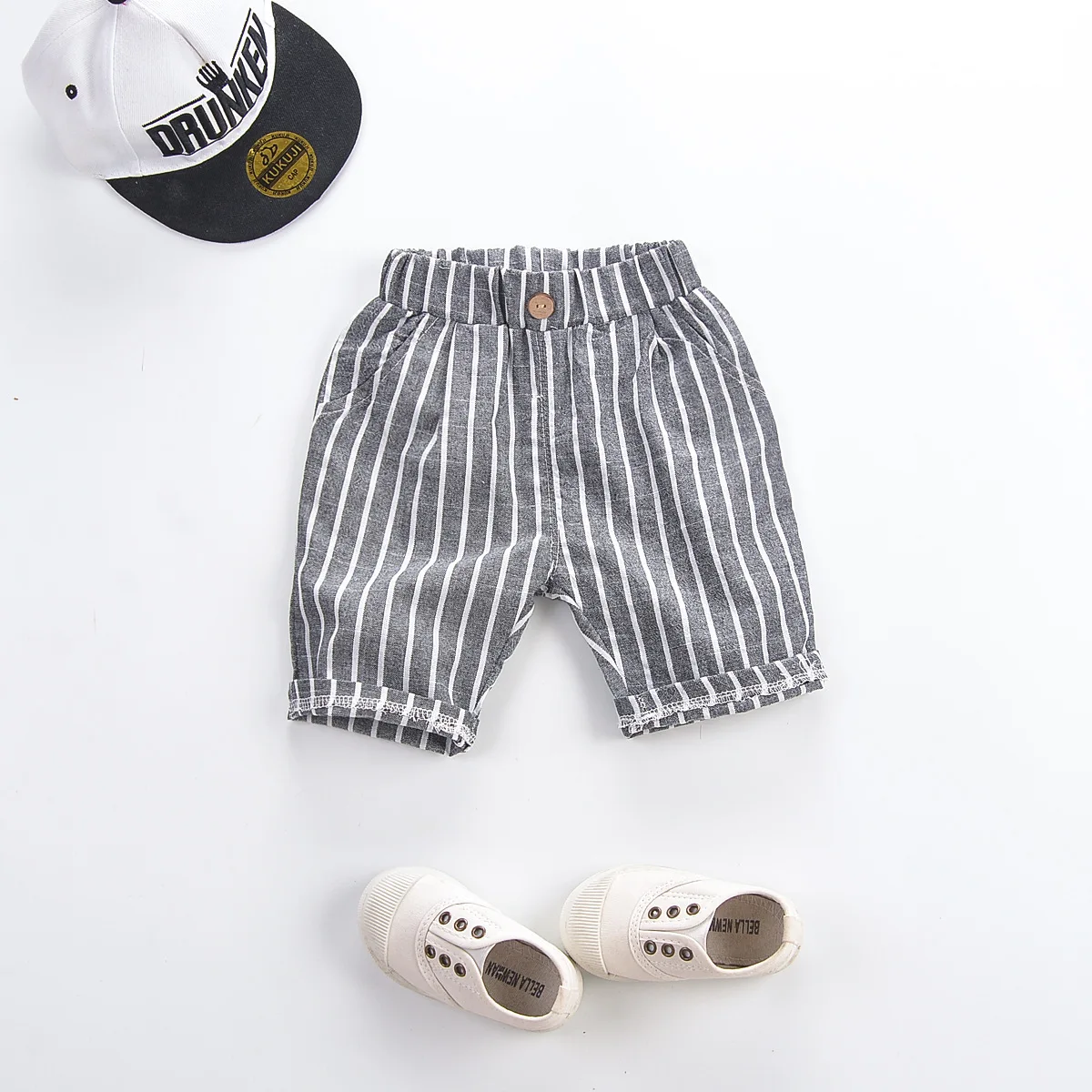 Kids Cotton Linen Trousers Summer Beach Loose Shorts for Boys Toddler Baggy Pants Black White Striped Plaid Baby Short