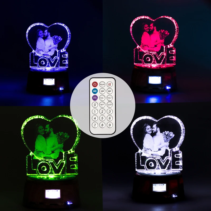  Personalized Photo LED Night Light Wood Base Crystal Photo MP3 Music Swivel Display Bluetooth Lamp  - 32983778729