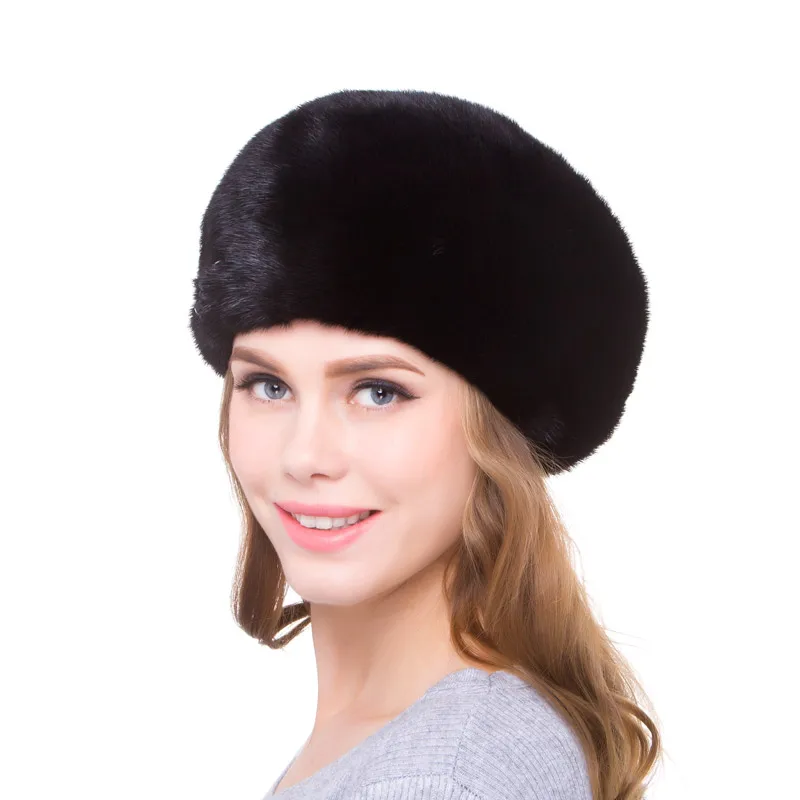 100%Natural Mink Fur Women's Hat Fashion Hat Women's Solid Cap Bomb Cap Women's Warm Earmuffs Discount Winter Hot DHY18-18 - Цвет: B