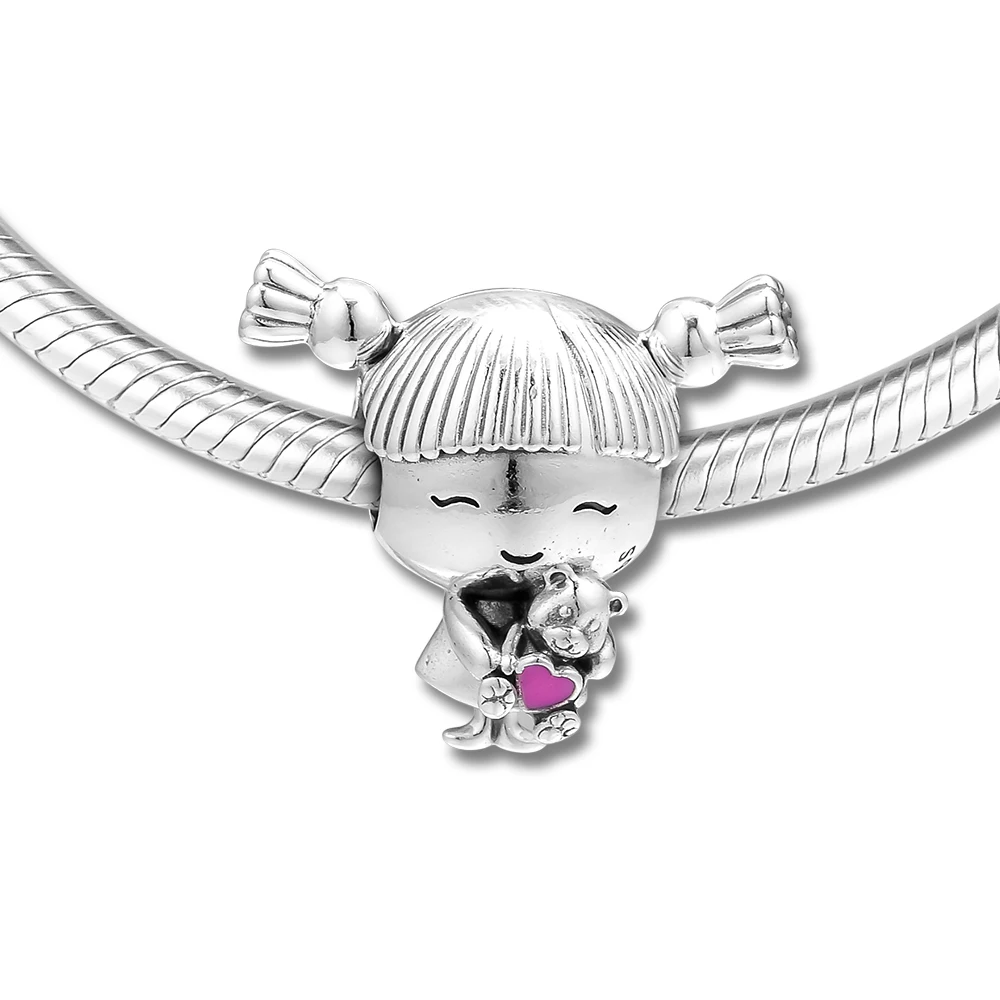 Подходит для бусины Pandora Браслеты Девушка с косичками Подвески стерлингового серебра 925 ювелирные изделия
