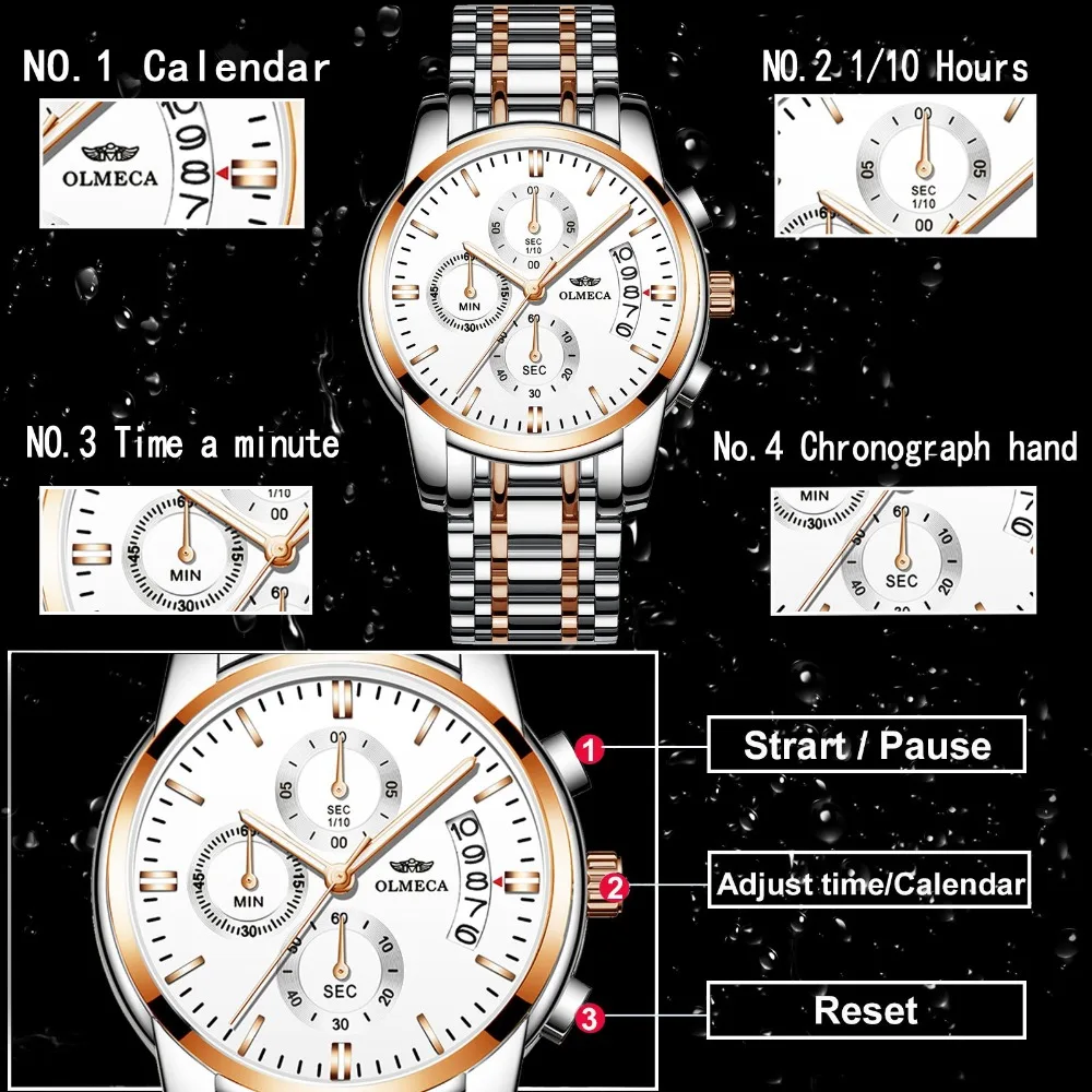 OLMECA часы военные Relogio Masculino водостойкие часы светящиеся стрелки хронограф наручные часы для мужчин Прямая доставка