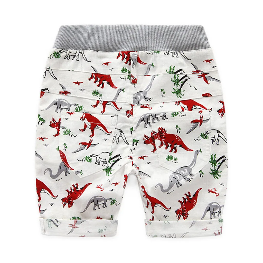 Для маленьких мальчиков летняя одежда для малыша штаны, с принтом "динозавр"; свободные шорты пляжная одежда штаны с манжетами, модные детские хлопковые штаны, для детей в возрасте от 30-35
