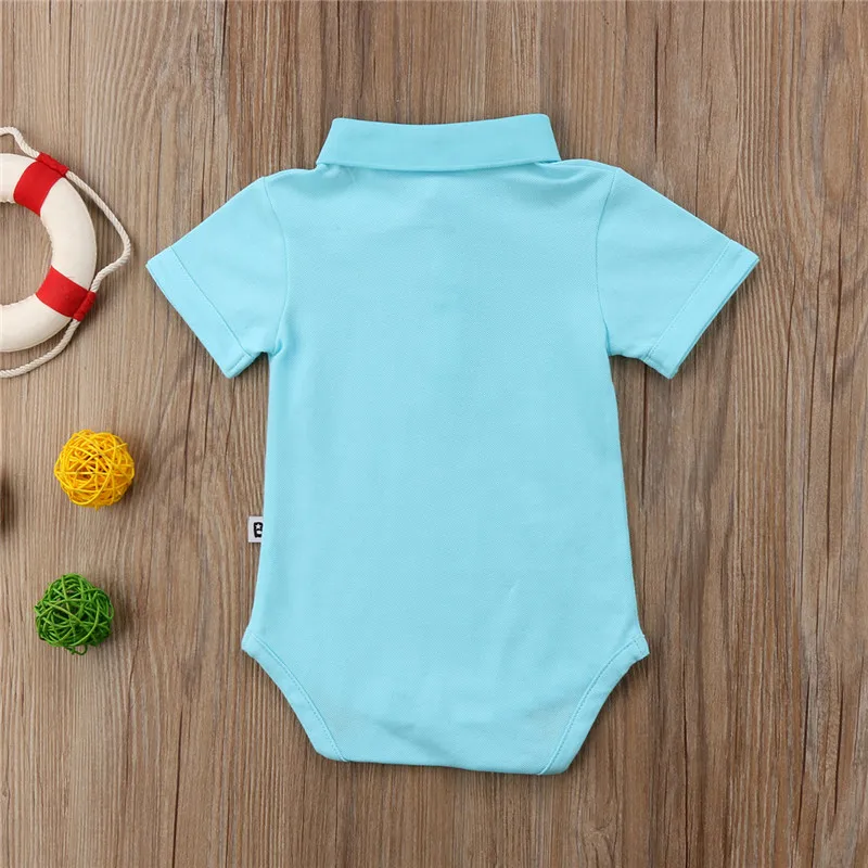 Летний для новорожденных комбинезон с короткими рукавами Bebe custume Polo однотонные комбинезоны спецодежда с отложным воротником для маленьких мальчиков и девочек