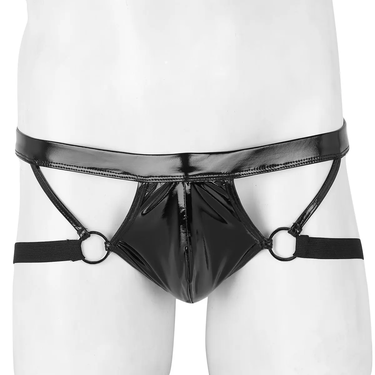 Мужские стринги Jockstrap сексуальные из лакированной кожи с открытой пяткой и