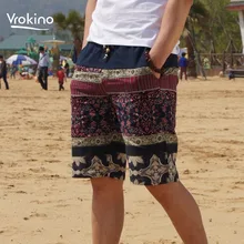 VROKINO бренд M-5XL Лето Новое поступление мужские Бермуды Шорты повседневные свободные прямого кроя цветок Гавайский Лен Shor
