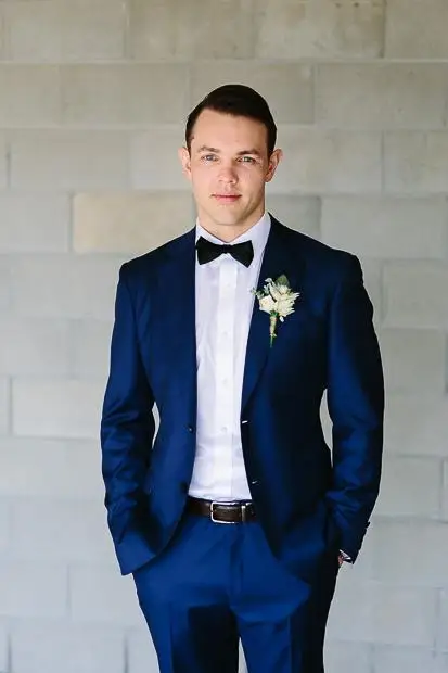 Blue Wedding Suits For Men Notched Lapel Grooms Tuxedos Two Piece Mens ...