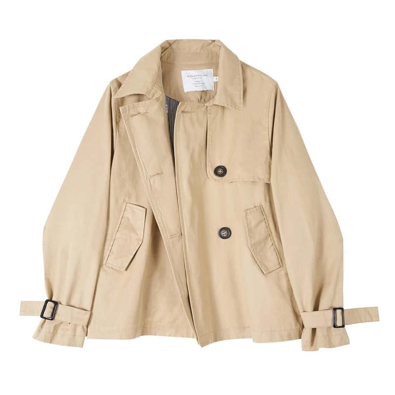 2019 Autumn New Women's Trench Korean Fashion Temperament Personality Solid Color Short Paragraph Female Trench Long Sleeve 90s