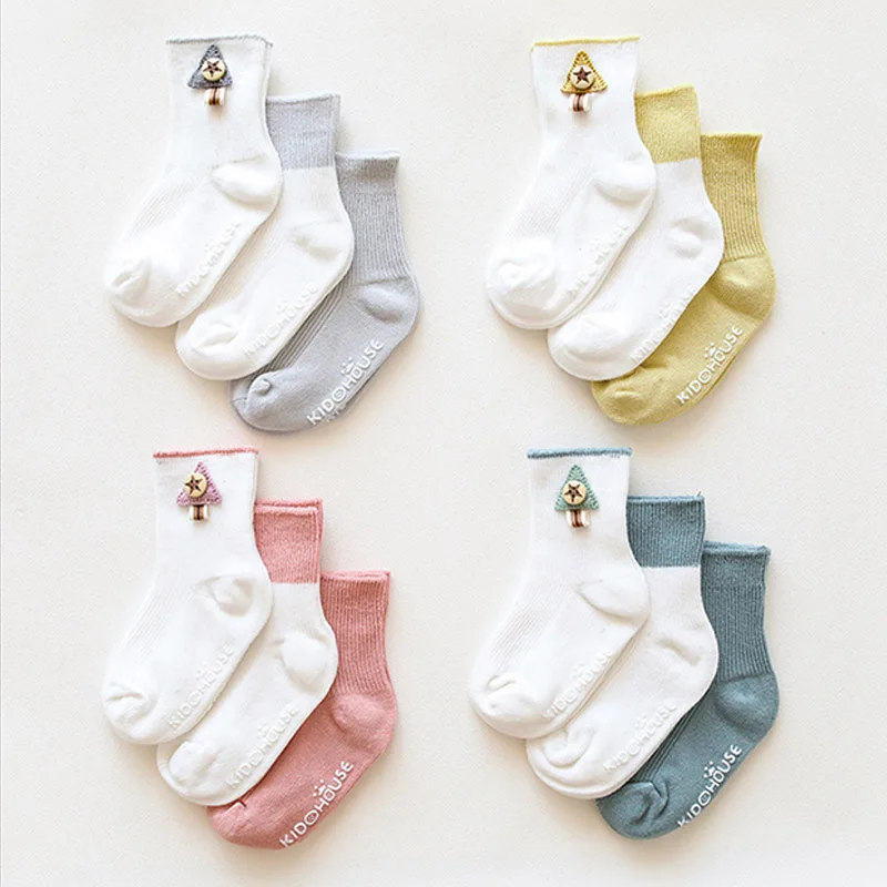 3 Pairs Baby Socks With Rubber Soles Infant Sock Newborn Autumn Spring