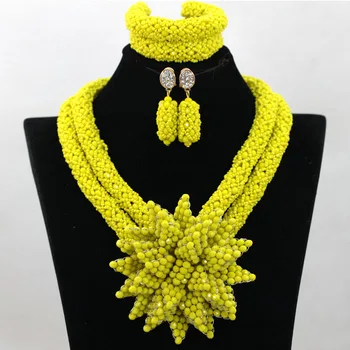 

2017 Floral African Yellow Crystal Beads Jewelry Set Fashion Nigerian Beads African Wedding Jewelry Set Free Shipping WA692