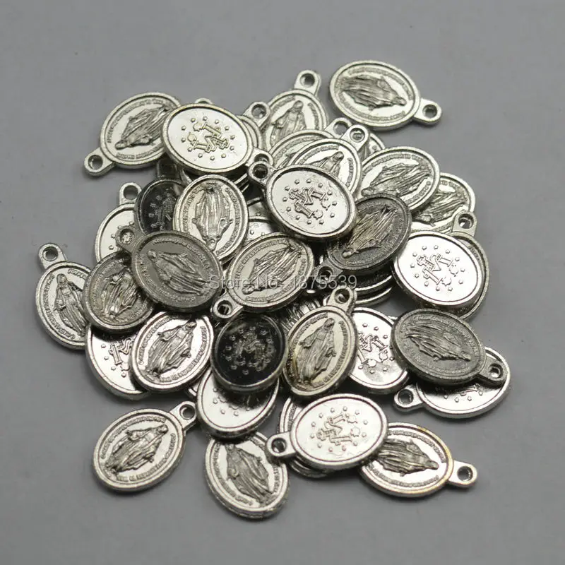 

Small Virgin Mary one hole medal mother mary zinc alloy charm pendant gold silver and Rhodium plated