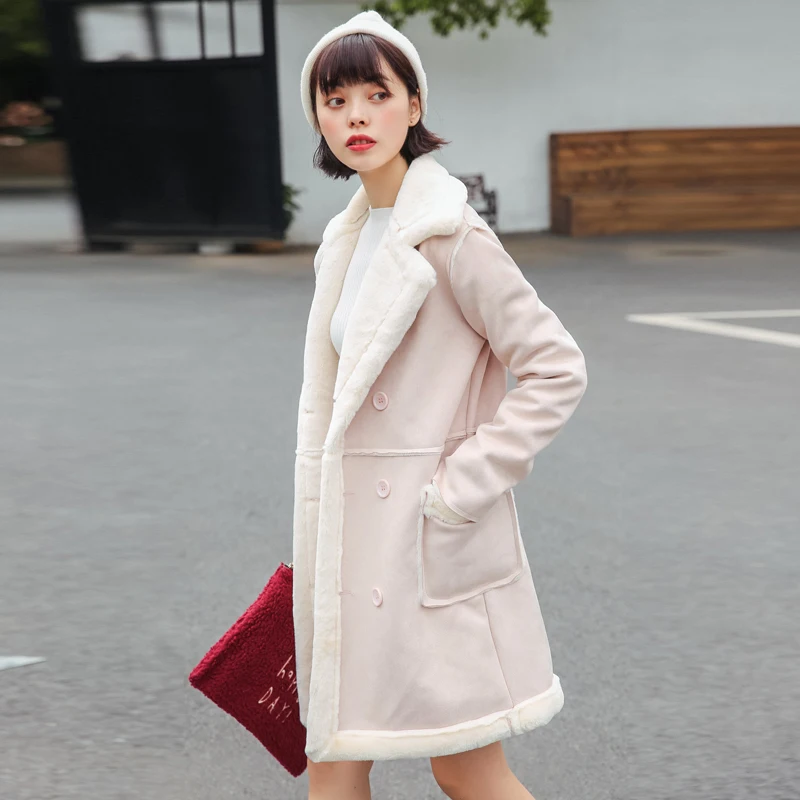 New Thick Warm Women Winter Faux Suede Suede Leather Jacket long Lamb Wool Jacket Thick Lambs Wool Warm Coat